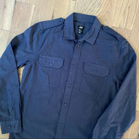 H&M Blue Button Up Long Sleeve Dress Shirt Size Medium - Picture 9 of 10